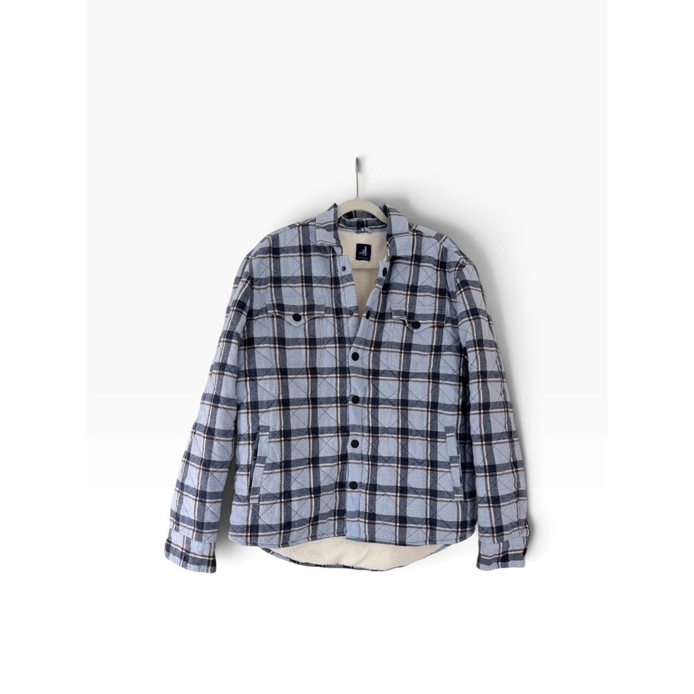 Johnnie-O Carmine Quilted Shirt Jacket Malibu Blue Plaid Sherpa Lined JMSJ 1060
